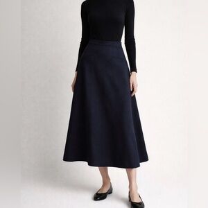 Vintage 1960s Navy Wool A-Line Midi Skirt 20” Waist XXS Ultra Petite